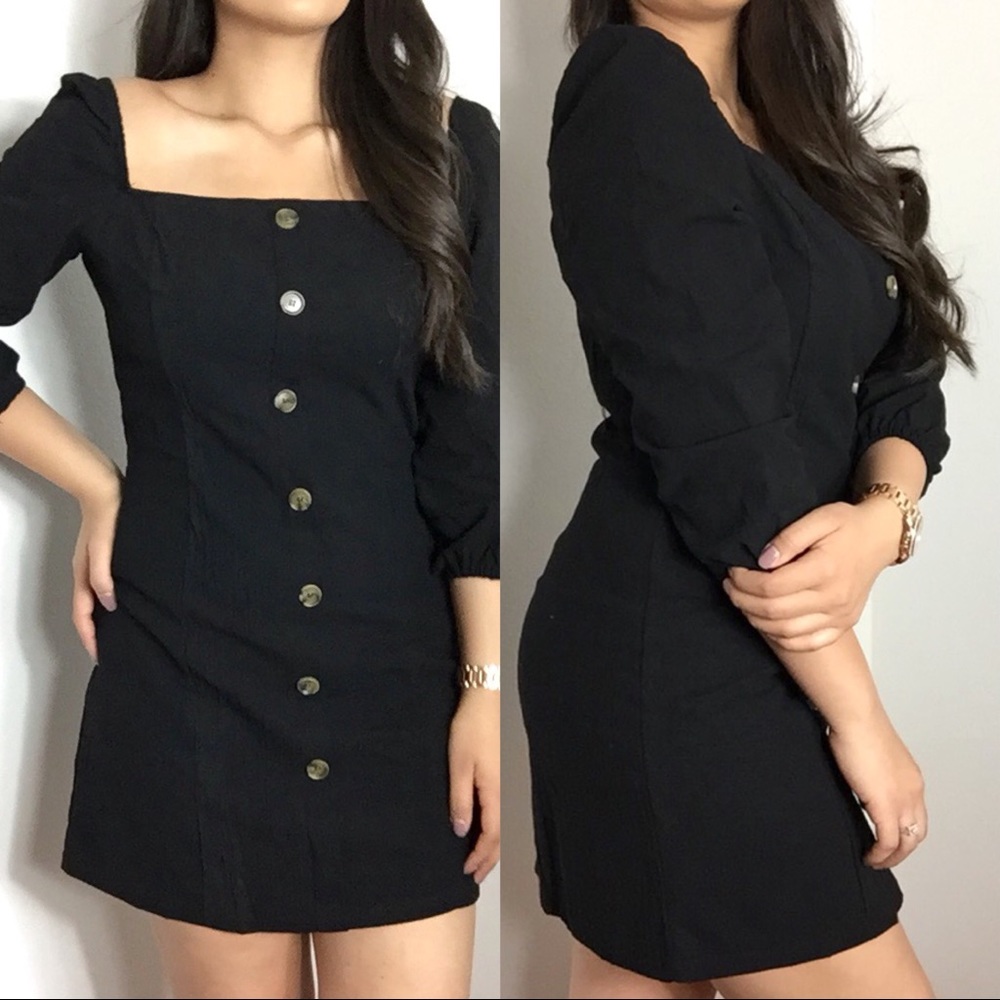 "Tea Time" Black Buttoned Mini Dress - Picture 2 of 7